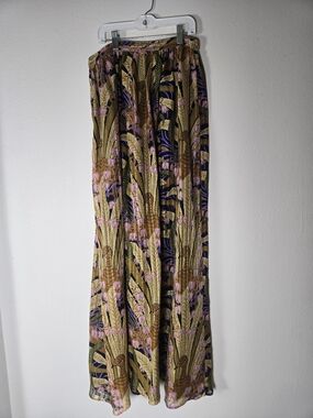 Flowy Tropical Print Maxi Skirt - Pink, Gold & Navy